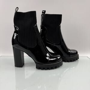 AZALEA WANG THE MASONARY Platform Pull On Knit/Patent Leather Booties Size 10 US